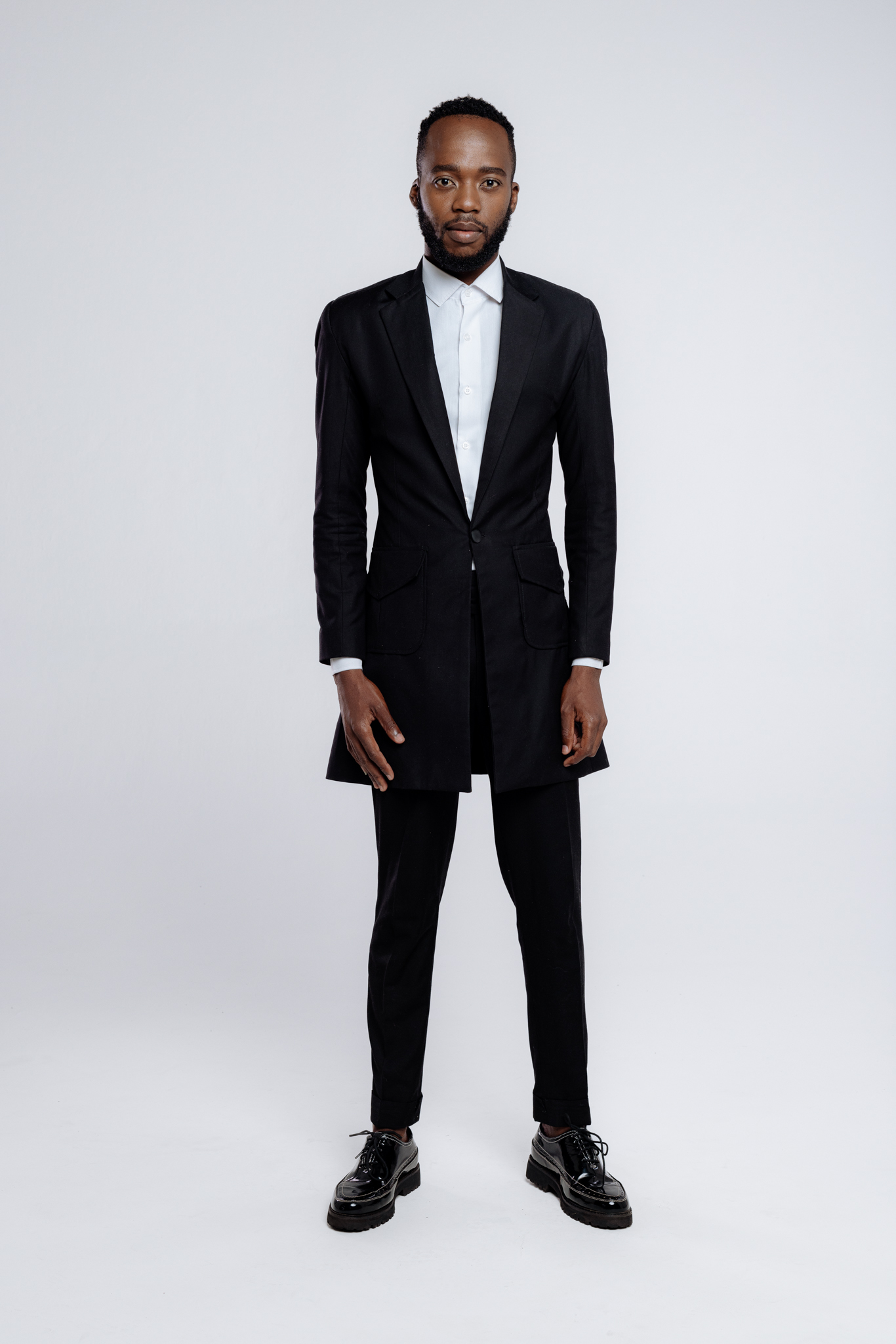 2 Piece Black Suit Long Jacket